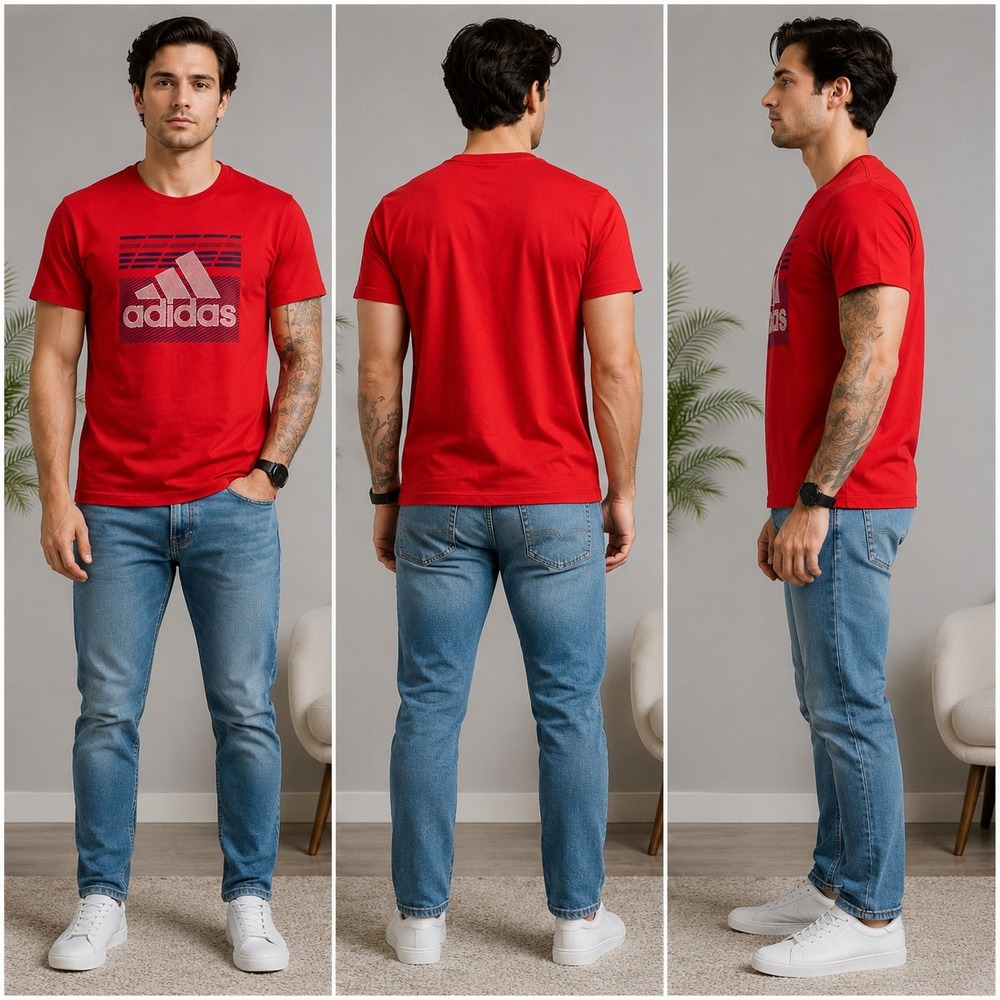 Adidas T-Shirt Mens M Red Illuminate Logo Crew Neck Short Sleeve Performance - Picture 1 of 6